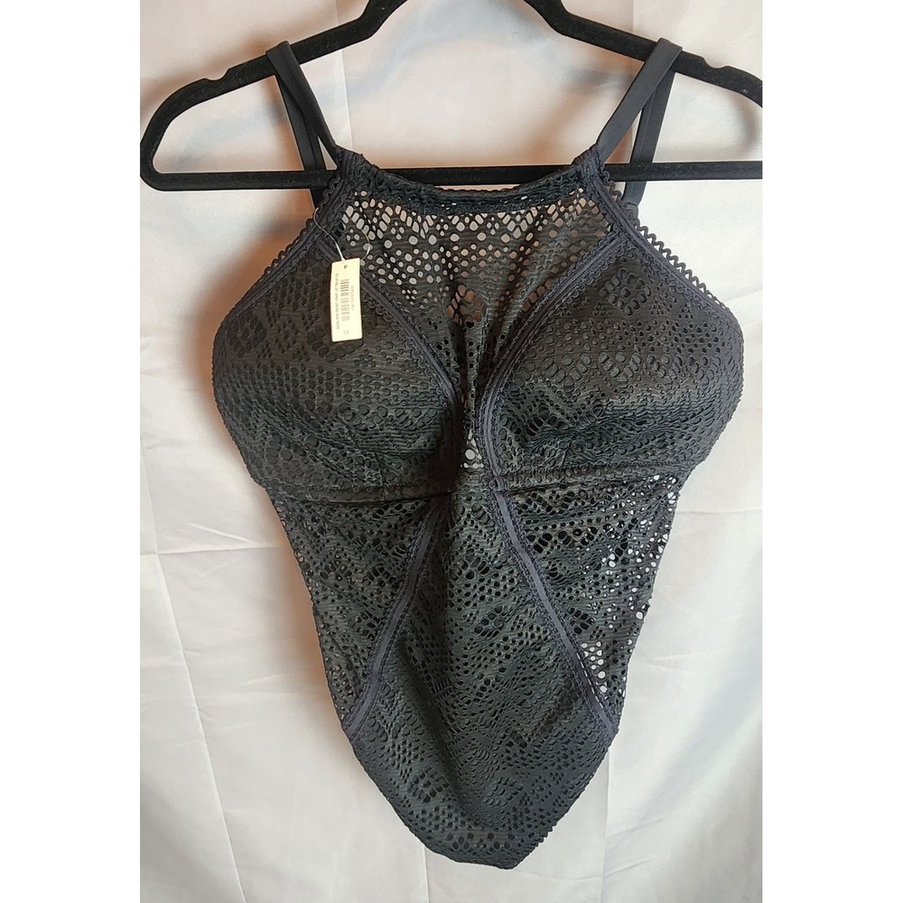Black Crochet Lace Monokini High Neck Gothic Boho One Piece Swimsuit NWT 1X